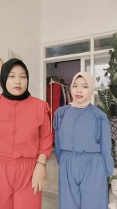 RATI -One Set Cringkel Pundak Serut COD Aura Set / Setelan Crinkle Terbaru 2023 / One Set Wanita Model Sekarang / Baju Setelan Jumbo
