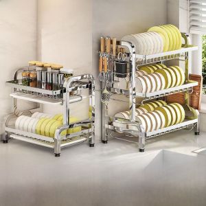 Stainless Steel 304 Kitchen Rack Dish Drainer Multi-layer Bowl Plate Storage Shelf Utensil Holder Countertop Drainage Stand