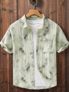 Lightweight Breathable Linen Mix Short Sleeve Casual Shirt Loose Fit Summer Fashion Urban Style Mens Shirt Comfortable Loose Artistic