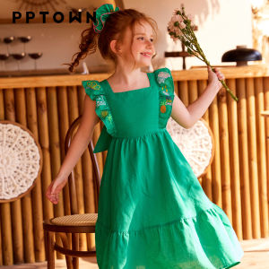 PPTOWN | Green Backless Bow Dress for Girls Summer