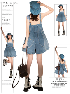 Dopamine Style Rabbit Girl Denim Overalls 2025 New Sweet Cool Spicy Girl Wide Leg Jeans Shorts High Waist Faded Washed Embroidered