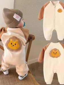 Cute Baby Romper Suit Spring Autumn Newborn Boys Clothes Cotton Polyester Blend Long Sleeve Two Button Closure Outfit Set
