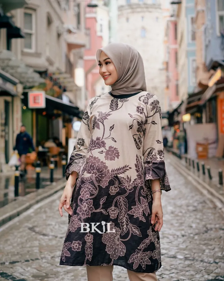 Atasan Wanita Modern Tunik Batik Bunga Lengan Terompet Katun M L XL XXL |  Lazada Indonesia