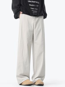 Basic Mens Loose Wide Leg Casual Pants Pure Color Straight Tube Long Trousers Comfortable Loose Feeling Autumn Fashion