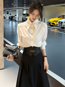 Elegant White Shirt Womens Spring Fashion Design Sensation Commute High-End Feel Top Loose Fit Long Sleeve Pure Color