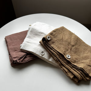 Áo Chăn Lông Cừu Vải Lanh Phong Cách Bắc Âu Màu Trơn Có Nút Một Đôi Giặt Bằng Men Không Gây Kích Ứng