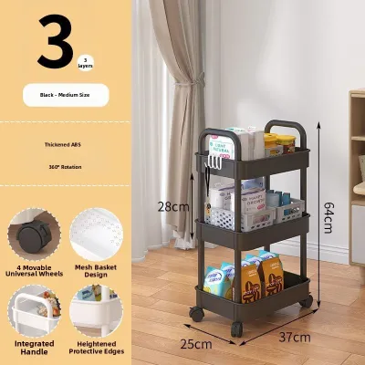 Mobile Multi-layer Snack Baby Bedroom Bathroom Toy Storage Rack Small Cart Stand Kitchen Shelf Foldable H-Shape Partition