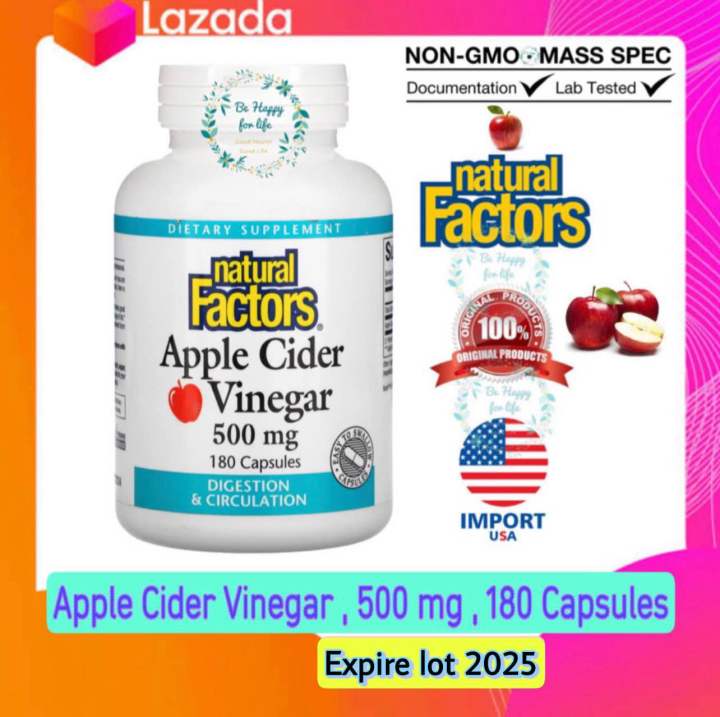 [expire 2025] Natural Factors Apple Cider Vinegar 500 Mg 180 Capsules Th