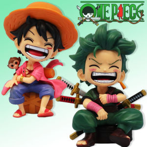 Bandai | 13cm Anime Figure One Piece Monkey D Luffy Roronoa Zoro Kawaii Toys Q Figural Nendoroid Car Decoration PVC Model Gift