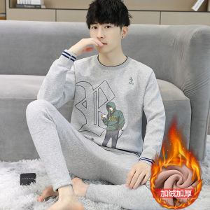 2023 New Arrival Fleece-lined Thickened Mens Thermal Underwear Suit Teenagers Autumn and Winter Purified Cotton Sweater Autumn Clothes Hygiene