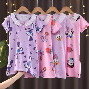 สาวฤดูร้อนใหม่ Nightdress การ์ตูน Lina Bell Kuromi พิมพ์ Nightgown แขนสั้นลูกไม้คอเด็กชุดนอนเจ้าหญิงชุดนอน