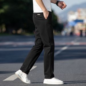 ROMON | Quần dài nam mùa hè cotton nguyên chất ống đứng co giãn quần dài công sở màu kaki cạp vừa quần dài thường ngày