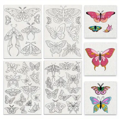 1set 4Sheets 11.6x8.2 Inch Stick and Stitch Embroidery Patterns Non-woven Fabrics Water Soluble Embroidery Stabilizers