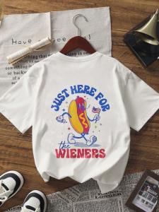 New Funny Walking Hot Dog Bread Print Shirt Casual Round Neck Short Sleeve T-Shirt Fashionable & Versatile Women Graphic Tops