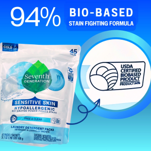 Seventh Generation Laundry Detergent ผลิตภัณฑ์ เจลบอลซักผ้า organic สำหรับผิวบอบบาง 45 เม็ด/ถุง