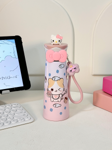 Large Capacity Stainless Steel Insulated Water Bottle for Students Pink Cute Design Tea Water Separation Straight Drinking Cup