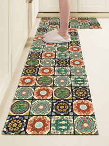 Kitchen Mat Oil Resistant Waterproof Long Strip Rug Anti Slip Easy Clean Home Use Mat Non Slip Floor Carpet Geometric Pattern