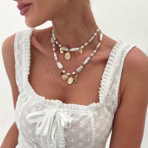 Ingemark | Ingemark 2Pcs/Set Trendy Elegant Baroque Imitation Pearl Necklaces For Women Creative Geometry Pendant Necklace Jewelry 2025 New