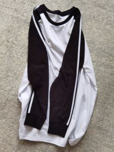 Long Sleeve Cotton T-Shirt Womens Spring Color Block Shoulder Strap Loose Base Shirt Cover Butt Missing Two Bars Casual Top