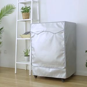 【Thicken100%】Washing Machine Cover S/L/M/XL Waterproof Sunscreen Polyester Silver Cloth Dustproof Dryer Cover Durable Protable Solid Zipper Design 5KG-18KG Polyester Silver Protector Automatic Drum