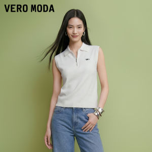 Vero Moda | Knit Half Zip Lace Up Embroidered Sleeveless Top