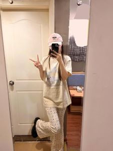 กางเกงขายาวทรงหลวมสไตล์เกาหลีเอวสูงลายดอกไม้สำหรับผู้หญิง กางเกงขายาวลำลองสำหรับฤดูร้อนปี 2025 แฟชั่น