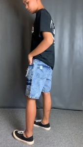 CELANA PENDEK PRIA JEANS STRETCH UK 28-34 - Sakura/Hugo - Biru/Hitam