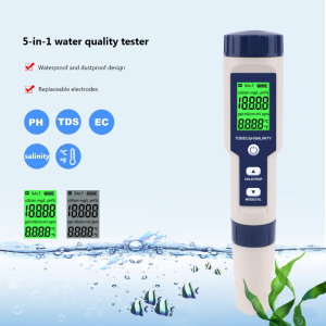 5 in 1 Digital TDS/EC/PH/Salinity/Temperature Meter Water Quality Detector PH TDS EC Salinity Temp Meter for Aquariums Pools Spa