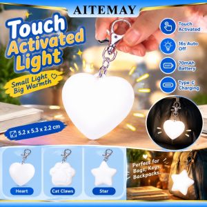 Aitemay chân mèo dễ thương móc treo đèn LED ánh sáng cảm biến cảm ứng đèn ban đêm có thể sạc qua USB Đèn treo cho túi xách tìm kiếm các mặt hàng trong bóng tối