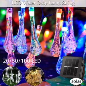 Supermarket LED Outdoor Water drops Christmas Solar Lamp String Lights 5/7/12m 20/50/100 LEDs Fairy Holiday Christmas Party Garland Garden HJ1-2741 HU4-2270