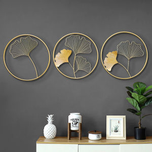 New Chinese Style Accessible Luxury Ginkgo Leaf Wall Decoration Metal Iron Art Creative Hotel Wall Hanging Living Room Sofa Background Wall Decoration
