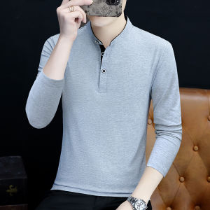 [Factory Batch One Piece Dropshipping] Double-Layer Solid Color Stand Collar Cotton Long Sleeves T-Shirt Mens Autumn Simplicity Bottoming Shirt