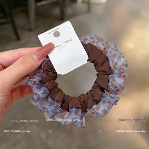 Blue Pink Leopard Pattern Summer Organdy Hair Tie