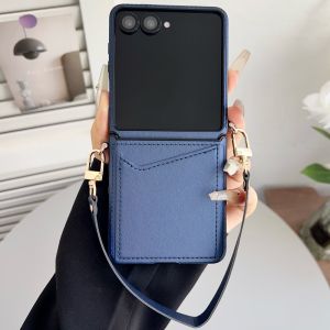 szhaiyu | For Samsung Galaxy Z Flip 8 7E 7 6 5 4 Leather Wallet Shockproof Phone Case With Card Slot With Wrist Strap Chain Soft Cover