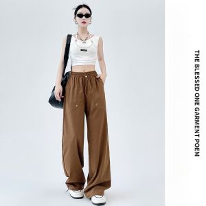 miiow | Gray Wide Leg Work Pants Women Loose Fit High Waist Straight Cut Summer Sport Casual Trousers MiiOW Cat Person Brand
