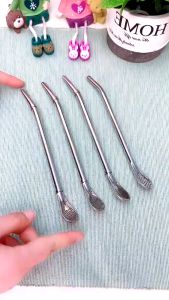 Sedotan Sendok Straw Spoon Stainless 2in1 Sedotan Serbaguna