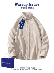 Wassup Issue American Style Casual Long Sleeve Work Shirt Men Pure Color Vintage Outerwear Shirt Youth Trend Spring Fashion