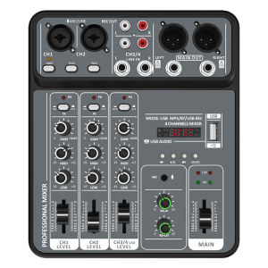 4 Channel Audio Mixer 48V Phantom Power USB Studio Sound Mixers Bluetooth DJ Console Mixing for Karaok