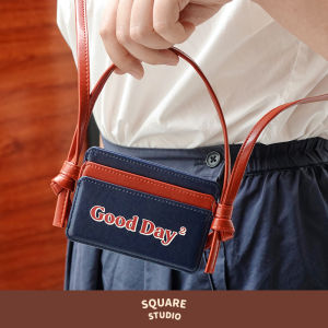 Square Studio Good Day Color Block American Retro Card Holder Document Storage PU Leather Zipper Closure Functional Mini Bag