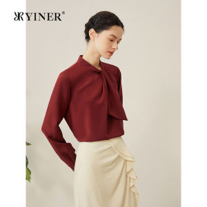 Autumn Elegant Stretch Heavy Chiffon Silk Blend Ruffle Collar Shirt