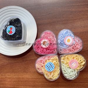 Dày Dặn Dùng Một Lần Màu Đen Dây Buộc Tóc Hộp Hình Trái Tim Phụ Kiện Tóc Trẻ Em Thiết Thực Cơ Bản Vòng Tròn Nhỏ Tóc