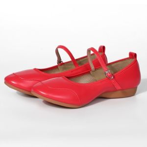 High-End Womens Dance Shoes Leather Soft Bottom Flat Heel Fashionable Square Dancing Shoes Spring Season Comfortable Footwear