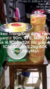 Cuộn Băng Keo Trong/Đục 100Yard ( Đủ 90M) Cân Nặng gần 200gram Bảng Rộng 4F8 Màng Mỏng Lõi Giấy 3.5li - ảnh thật