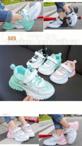 Sepatu Sneakers Anak New Arrival Tali Bunga Velcro AS 166 Pathway Perempuan Laki Hitam Tosca Pink (505)