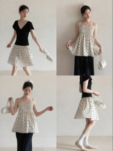 Cantonstory | Light Peach Dots Sleeveless Vest Loose Fit Top