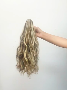 35cm Synthetic Girl Mini Claw Clip Horsetail Wig Synthetic Water Wave Curly Horsetail Wig Extension