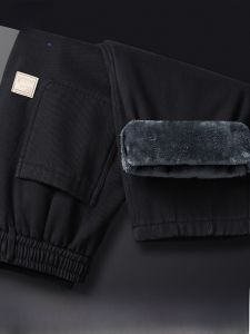 ROMON | Lormen Mens Fleece Lined Straight Leg Cotton Trousers Thick Winter Casual Pants Loose Fit Comfortable American Workwear