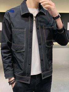 ROMON | Lormen Mens Casual Denim Jacket Spring Autumn New Stylish Iron-Free Collar Workwear Coat Fashionable Youth Polyester Fiber