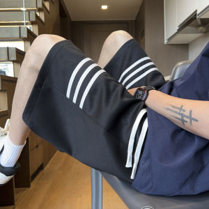 Gray Striped Mens Shorts Summer American Style Heavyweight Five-Quarter Length Basketball Sporty Casual Pants Trendy Brand