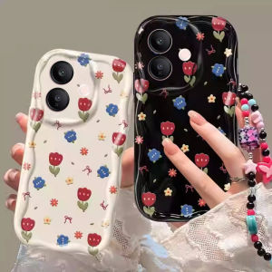 เคสโทรศัพท์ VIVO V60 Lite V50 Lite V40 Lite 5G 4G พร้อมสร้อยข้อมือลูกปัดเพ้นท์ผีเสื้อทันสมัยเคสด้านหลังซิลิโคนนิ่มป้องกันเลนส์